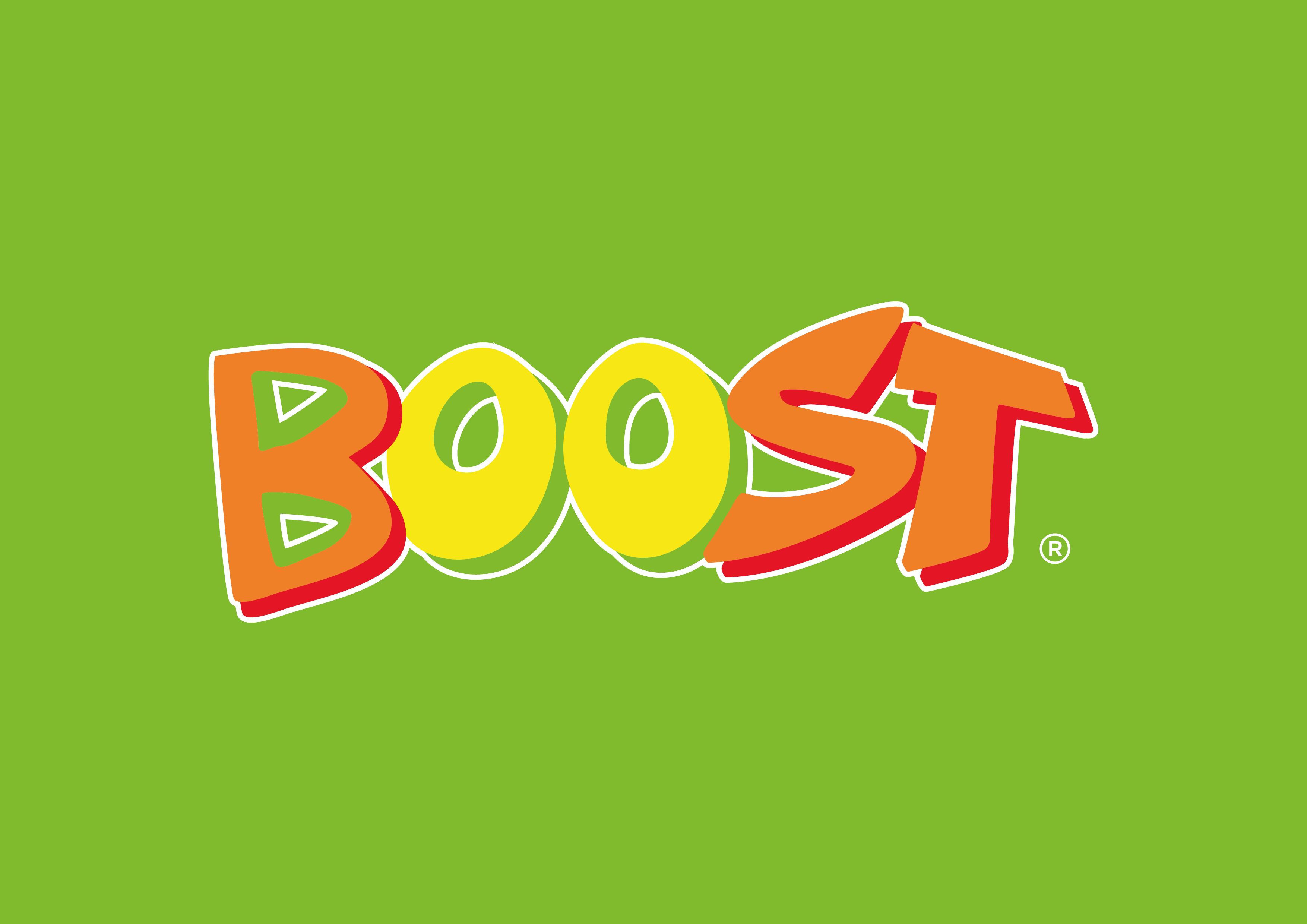 BOOST LOGO OUTLINE CMKY REG WHITE on green background MAR1960168